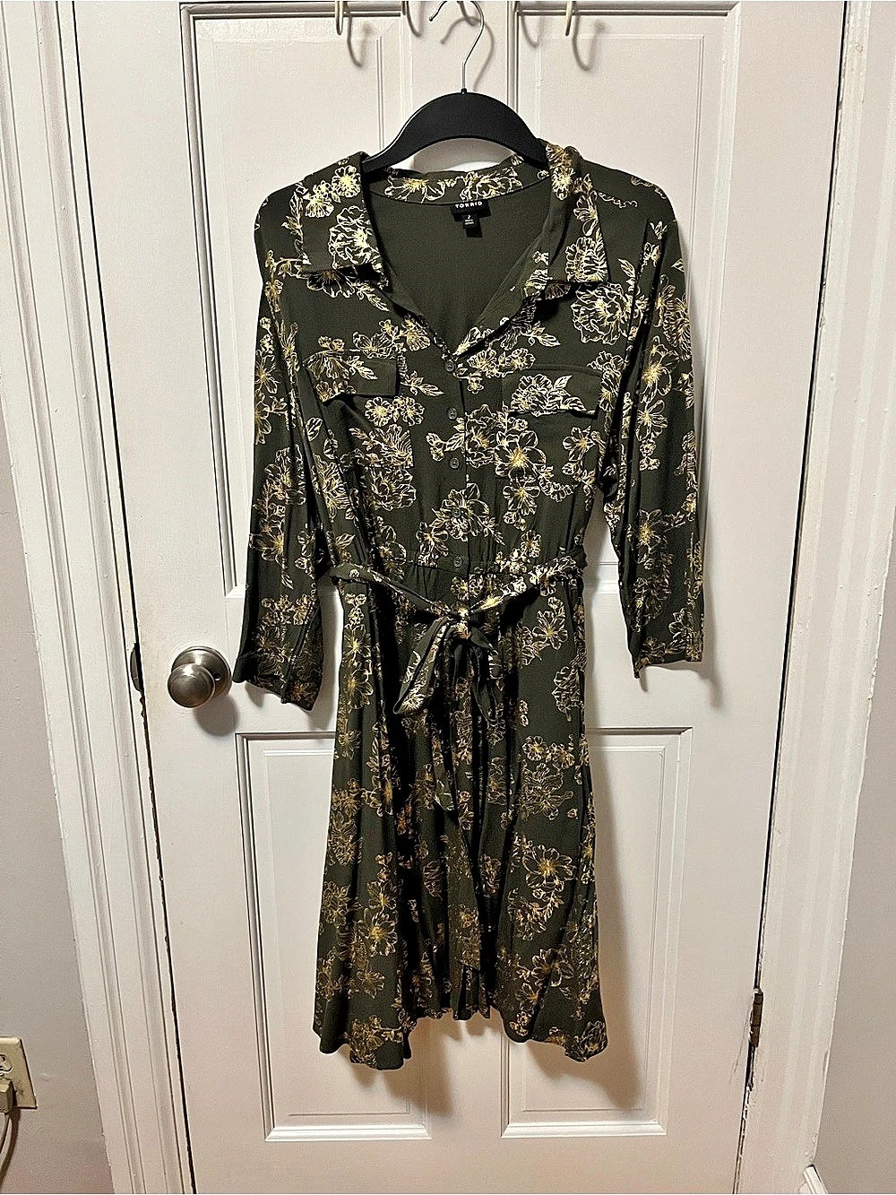 Torrid Floral Midi Dress in Green & Gold